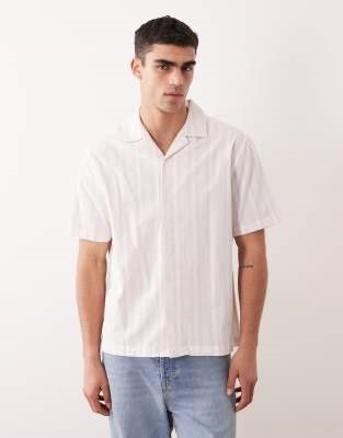 ASOS DESIGN - Chemise décontracté aspect lin à rayures - Rose clair | ASOS