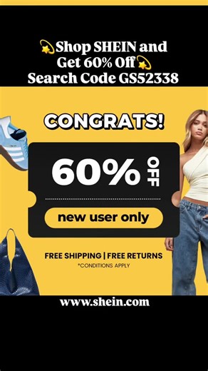 💫Get 60% OFF coupon for new users only Click Link In Comments or Search GS52338 on the SHEIN App 1.Log out or create a new SHEIN account — fresh accounts work best (new email and number) 2.Use the SHEIN app only (the discount works there). 3.Make sure your cart is empty before starting. 4. In the app’s search bar, type the code GS52338 5. Accept the promo pop-up that appears. 6. Add your items. 7. Go to checkout — prices should drop and include free shipping. *I do not own the rights to this mu