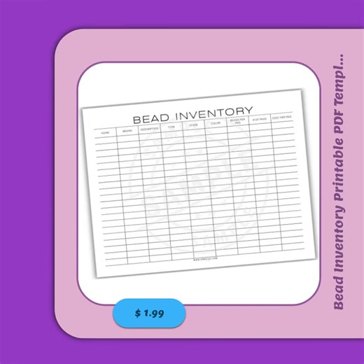 Ready to level up your crafting game? 🎨✨ Our Bead Inventory Printable PDF Template is here to make organizing your bead collection a breeze! 🧵✨ For just $1.99, you can easily track and store your treasures, bringing joy and creativity to your crafting routine. It's perfect for that satisfying sense of order, ensuring you have everything at your fingertips the next time inspiration strikes! 💖💫 So why wait? Grab yours and let the bead magic happen—your crafts will thank you! 😉💖 #BeadOrganiza