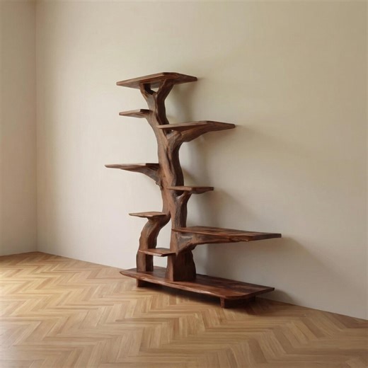 Wood Plant Stand Wooden Tree Art Rustic Bookcase Handmade Furniture Home Decor - Etsy