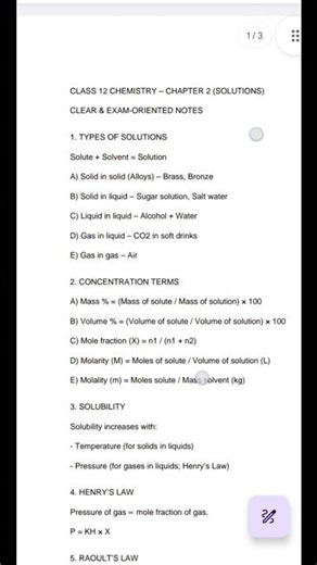 Class 12 Chemistry Chapter 2 Solutions | Handwritten Notes PDF | Full Chapter #viralshorts