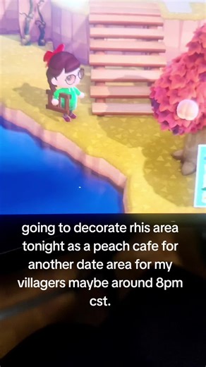 Going to decorate this area tonight as a peach Cafe I think since my fruit is peaches. any other ideas are welcome. Come join around 8pm cst. #animalcrossingnewhorizons #decorate