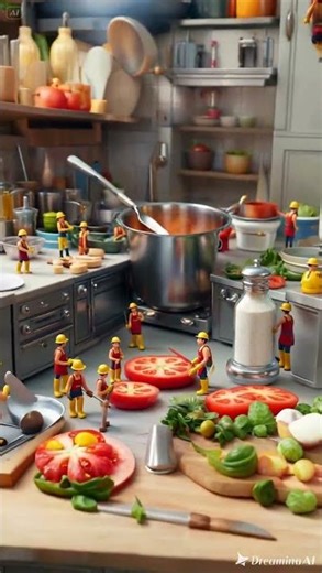Mini Workers Cooking a Giant Feast 🍅👷‍♂️✨"#buildingtogether #animation