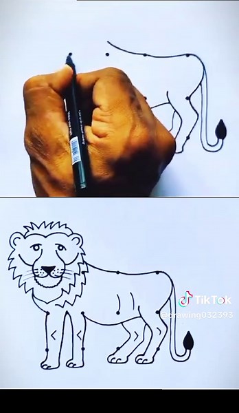 how to draw a lion 🦁 using 12 dots | easy trick drawing #lion #easy #virale #tranding #drawing032393