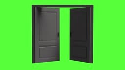 Black Double Door Opening and Closing Animation on Green Screen