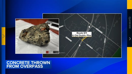 Car windshield smashed by concrete thrown from overpass on Route 611 in Doylestown