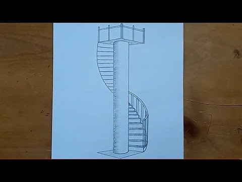 Easy draw | How to draw 3d spiral stairs | Sketch with KA Arts
