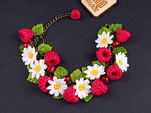 Raspberry Daisy Bracelet: Polymer Clay Berry Jewelry - Etsy