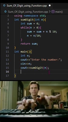 C++ Digit Sum Function 🔥 | Sum of Digits Program #coding #viral #shorts