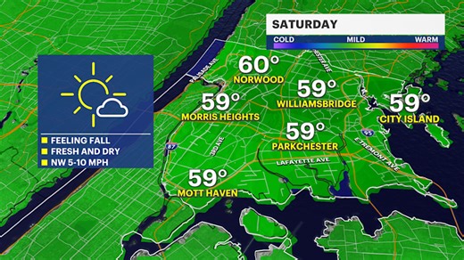 Sunshine and clouds, with cool temperatures today in The Bronx