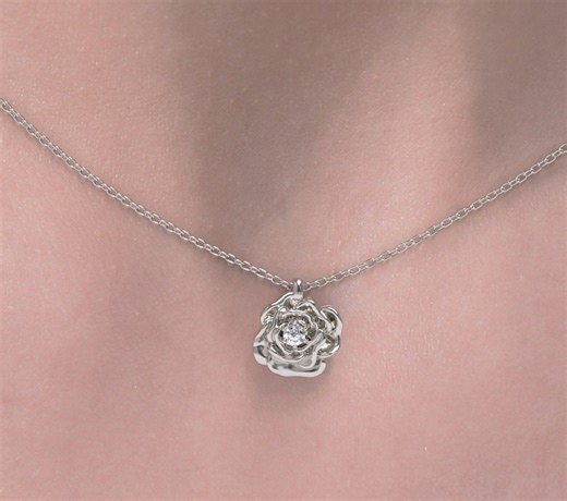 14k Gold Diamond Rose Pendant Necklace: Floral Cluster Necklace - Etsy