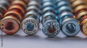 Assorted new galvanized bolts and nuts for repairs, forming an abstract industrial pattern.