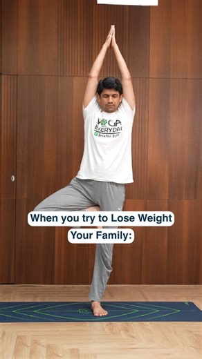 Habuild - Yoga Everyday on Instagram: "The real challenge isn’t tree pose with eyes closed… it’s balancing your diet and workouts with family reactions😜 Family love is unconditional and Indian moms show this love best through food.❤️🍛 But remember- real love is also cheering each other on when we choose health, balance, and mindful eating.✨ Comment below if you find this relatable!😄 Follow for more!"
