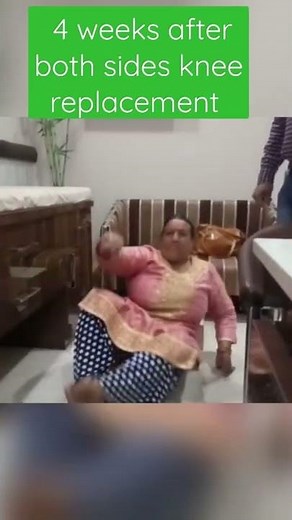 Patient sitting and getting up from floor, 4 weeks after both sides knee replacement