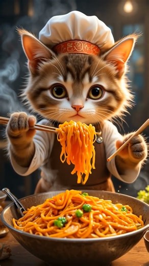 Making Chili Pepper Stir-fry #CookingCat #ChefKitten #PixarStyle #CuteCatCooking #AIShorts