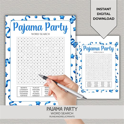 Pajama Party Word Search Printable | Sleepover Icebreaker | Slumber Party Activity | Instant Download - Etsy