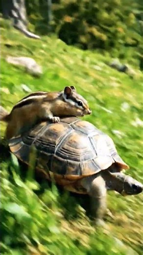 squirrel rolling on turtle's back 🫨