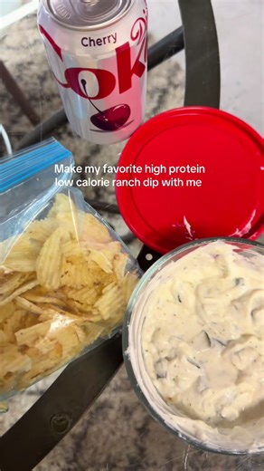 Make my favorite low cal high protein pickle ranch dip with me!! Best paired with chips and a Diet Coke ofc #snack #highprotein #ranchdip #picklelover #caloriedeficit
