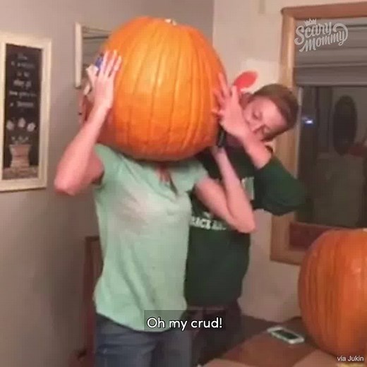 1.2M views · 925 reactions | This teenager thought it would be a bright idea to try and fit her head into her massive pumpkin. The catch? Her ponytail. 藍 | Scary Mommy Time Out | Facebook