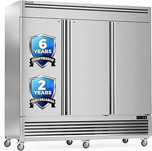 Coolski 3 Door Commercial Freezer 82" W 72 Cu.ft Reach-in Stainless Steel Upright Commercial Freezer for Restuarant, Bar, Shop, Garage