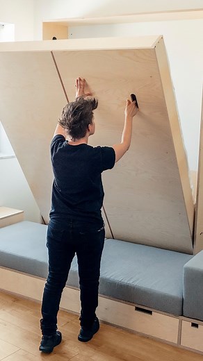 26K views · 71 reactions | Building a Murphy bed for my Tiny Apartment was so satisfying and I can tell it’s a great addition to any small home! At night, the whole space becomes the bedroom and during the day, the bed is completely out of the way. If paired with a sofa it’s even better, creating a wall bed and sofa system! I have a full video on my YouTube channel.  | GET HANDS DIRTY | Facebook