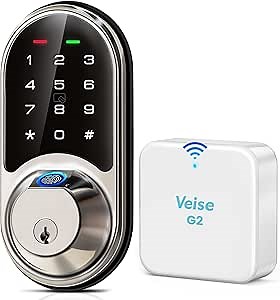 Veise RZ07 Wi-Fi Smart Lock, Fingerprint Door Lock, 7-in-1 Keyless Entry Door Lock with App Control, Electronic Touchscreen Keypad, Smart Deadbolt, Biometric Smart Locks for Front Door, Satin Nickel