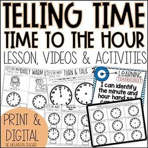 Telling Time to the Hour Worksheets | 1st or 2nd Grade Telling Time Activities