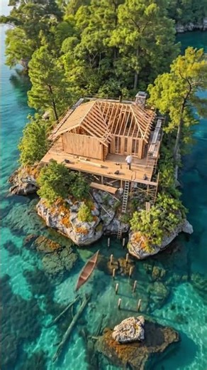 Transformasi Pulau Karang Menjadi Rumah Kayu Modern di Tengah Laut 🌊🏡✨