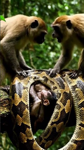 Heart-Stopping Moment! Mother Monkey Fights a Giant Python to Save Her Baby