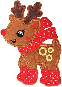 6'' Large Christmas Red Nosed Reindeer Embroidered Iron On Sew On Patch Felt Applique