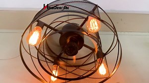 Caged Ceiling Fan with Light, 20 In Ceiling Fan Lights with Remote, 3 Speeds Adjustable Black Enclosed Farmhouse Industrial Flush Mount Ceiling Fan for Kitchen Bedroom