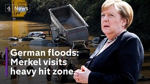 A district in Bavaria, Germany is the latest area to be hit by extreme record rainfall and flooding. Chancellor Angela Merkel has been to visit one of the disaster hit zones and has vowed to step up efforts to tackle climate change. @Anja_Popp has the latest. | Channel 4 News