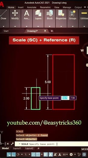 How to Scale Objects with Reference in AutoCAD | Quick & Easy Tutorial 💯#cad #tips #tutorial #shorts