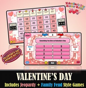 Valentine’s Day Classroom Game Bundle | Jeopardy   Family Feud Style PowerPoint