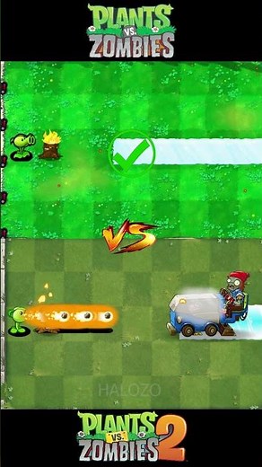 Pvz 2 Vs PvZ 1 - 100 Peashooter & Torch Wood Plant Team Vs Zomboni 100K Hp #pvz #pvz2 #shorts