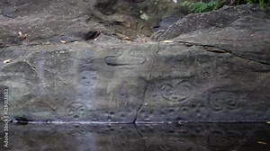 Petroglyphs on rock at reef bay trail, St John, United States Virgin Islands