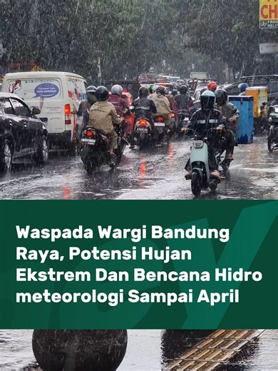Waspada, Wargi! 🌧️ BMKG ingatkan potensi hujan ekstrem & bencana hidrometeorologi di Bandung Raya sampai April nanti. Mulai dari banjir sampai longsor harus kita antisipasi bareng. Tetap siaga & jaga keselamatan ya, terutama buat yang tinggal di daerah rawan. Stay safe, Wargi! 🛡️ #HeyBandung #UrangBandung #NgawangkongHeula #CuacaBandung