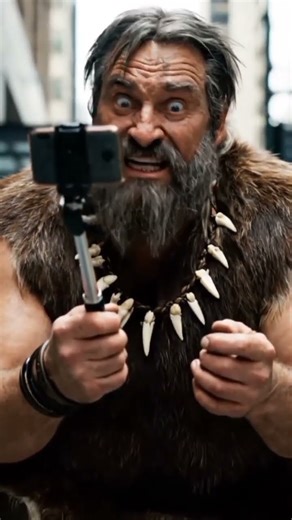 Caveman finds a phone 📱😂 His first vlog begins!#CavemanVlog #FunnyShorts