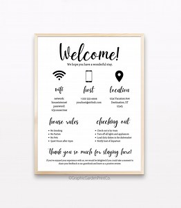 Welcome Sign for Short Term Rental Hosts, Editable Airbnb Template, Vacation STR Printable, VRBO Wifi Digital Download, Guest Check-in Guide - Etsy