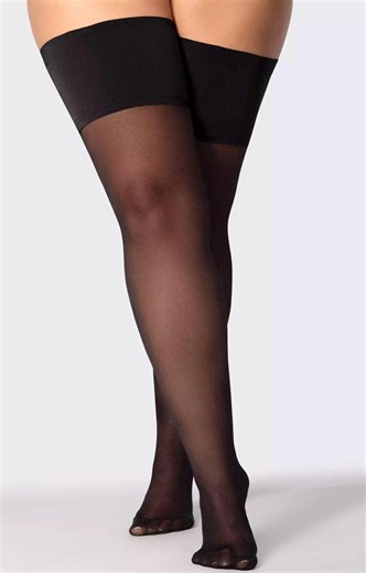Black Thigh High Hold Ups Classic Stockings Plus Size Option : Sheer Top Hosiery - Etsy UK