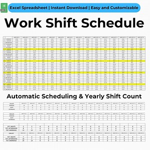 Work Shift Schedule Excel Template Automatic Scheduling & Yearly Shift Count Easy to Use and Customizable - Etsy UK