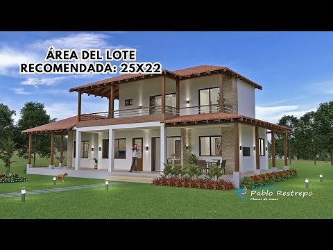 PLANOS de CASA CAMPESTRE, DISEÑO MODERNO en 'DOS PISOS' (25x22) | Arq Pablo Restrepo