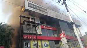 [Watch] Electrical Transformer Catches Fire Near Bike Showroom In Bhubaneswar, None Hurt