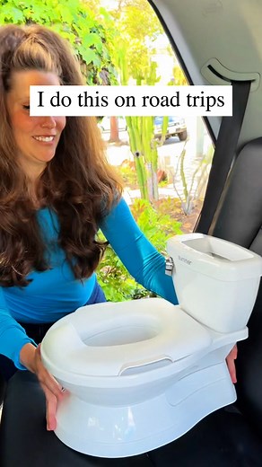 On long road trips we buckle our travel potty into the back seat so it stays secure while driving. When we’re fully stopped, we take it out so our toddler can use it. This video is for entertainment purposes only. Do not use while the car is in motion. Children should only ride in an approved car seat while the vehicle is in motion. #roadtrip #pottytraining #mom #toddler this original video was produced by Liz & Jeff. | Home Hacks & Easy Snacks
