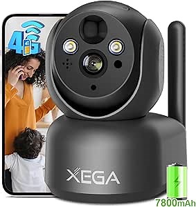 Xega 4G Cellular Security Camera Indoor Wireless, 2K PTZ No WiFi Camera for Home/RV/Travel/Pet/Baby with Phone App, Battery Powered Motion Detection Cloud/TF Built-in SIM Card(Subscription Required)