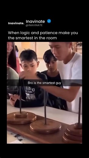 Inavinate on Instagram: "The Tower of Hanoi might look like a simple puzzle — just move disks from one peg to another — but it’s one of the most deceptively difficult logic challenges ever created. Each move must follow strict rules: only one disk can move at a time, and a larger disk can never rest on a smaller one. What seems easy at first quickly becomes a mental maze of planning and precision. For most people, even a small version with five or six disks can take dozens of moves and serious c