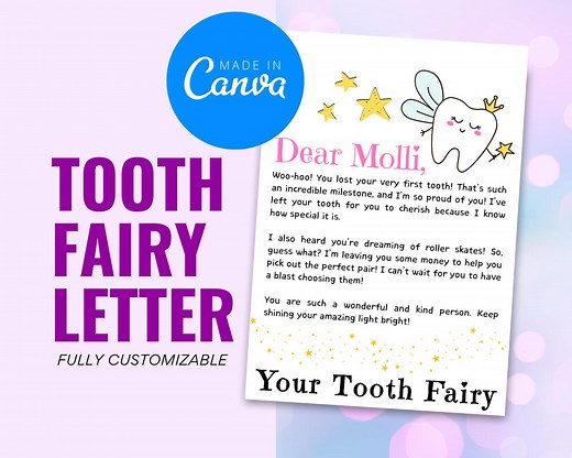 Editable Tooth Fairy Letter Template: Printable Keepsake (canva) - Etsy