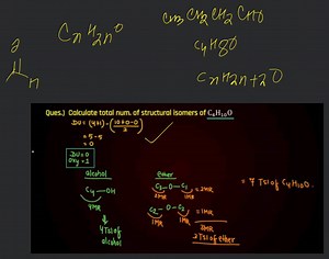 Ques.) Calculate total num. of structural isomers of C4H10ODU=... | Filo