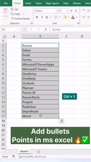Add bullets point in ms excel 🔥✅ #excel #exceltutorial #exceltips #exceltricks #youtube #algorithm