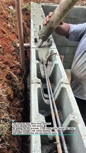 Fast CMU Wall Filling with Concrete Hose | #Construction #Concrete #Masonry